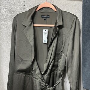 GUESS Sage Green Satin Wrap Dress